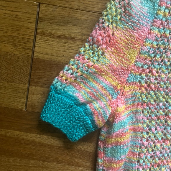 Handmade Rainbow Knit Short Sleeve Cardigan Sweater Women’s Artisan Boho - Picture 5 of 8